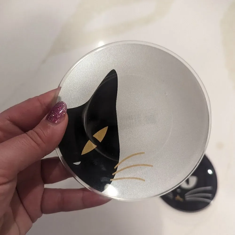 2Pc Set Japanese Cat Glass Plates Jewelry Catch All Dish